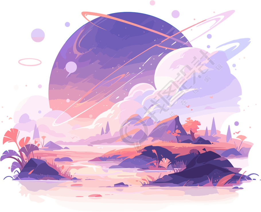 明亮白底的商业插画外星球素材