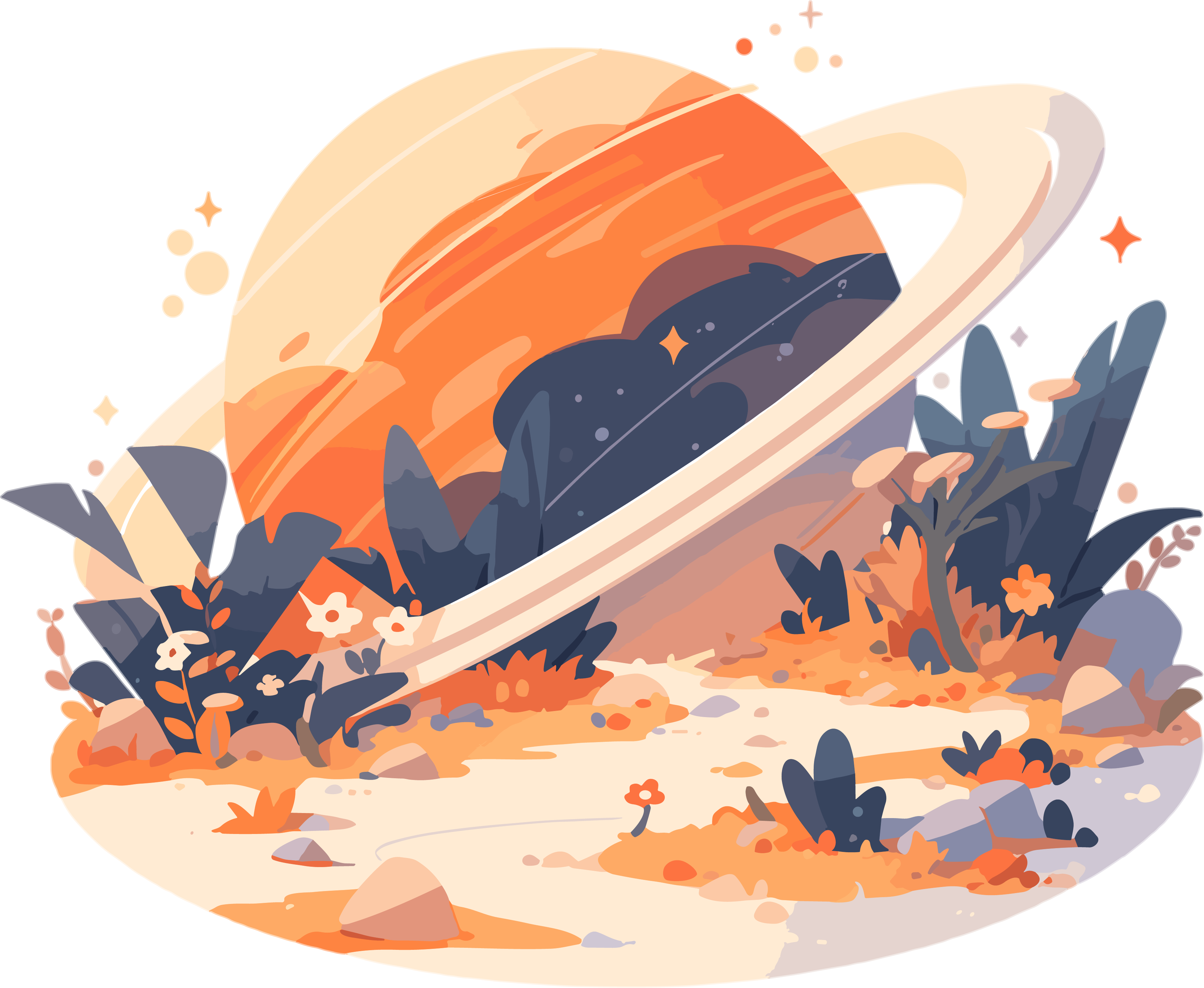 橙色行星商业插画设计元素