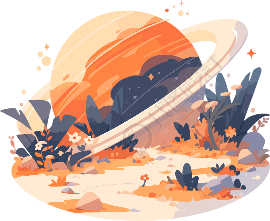 橙色行星商业插画设计元素