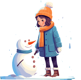 可爱女孩和小雪人插图