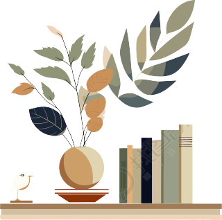 白色背景下的植物装饰和书籍插画