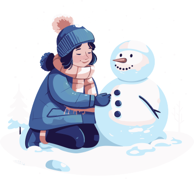 卡通风格堆雪人的小女孩插画
