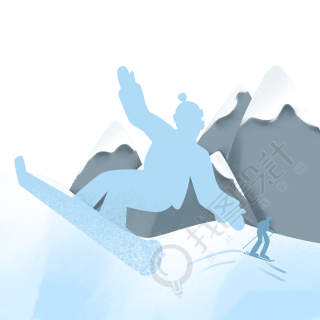 滑雪爱好者剪影手绘透明背景素材