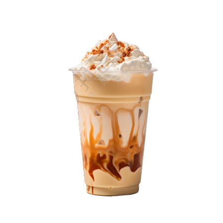 透明塑料杯装的焦糖奶茶素材