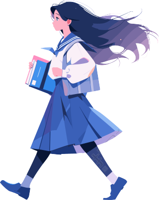 长发女生背着书包矢量平面插画素材