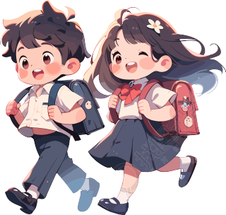 快乐小学生背着书包扁平插图