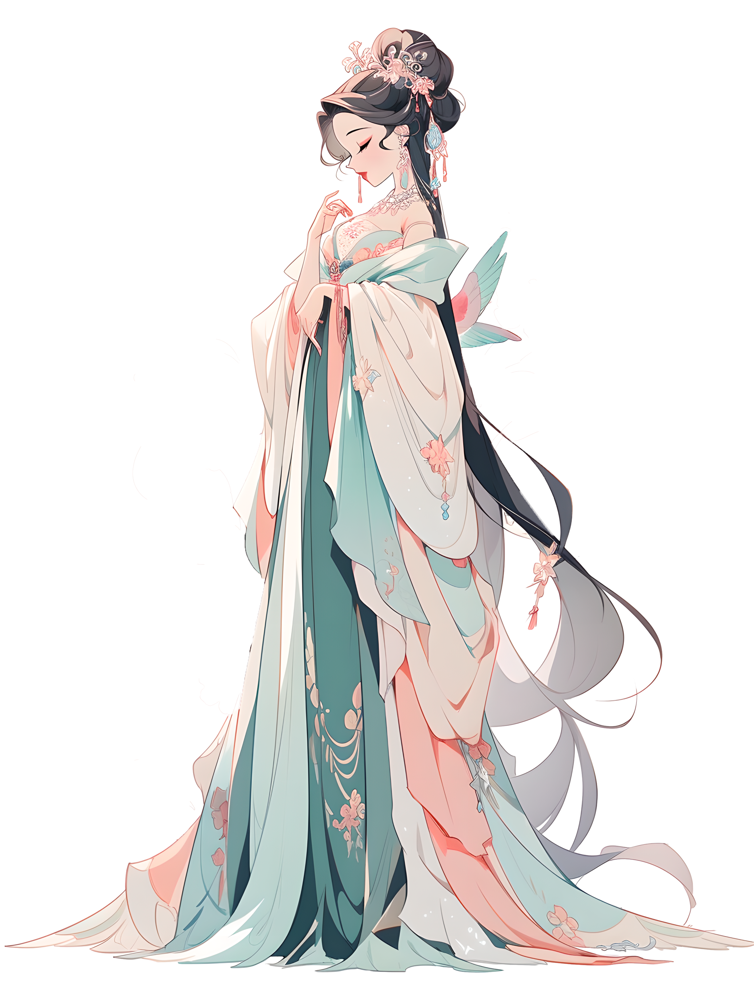 多彩绣花服饰汉服女神插画设计