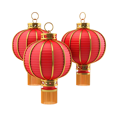 三个红色中国灯笼插画设计