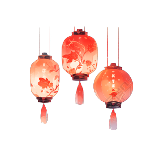 中国红色中国灯笼透明背景插图