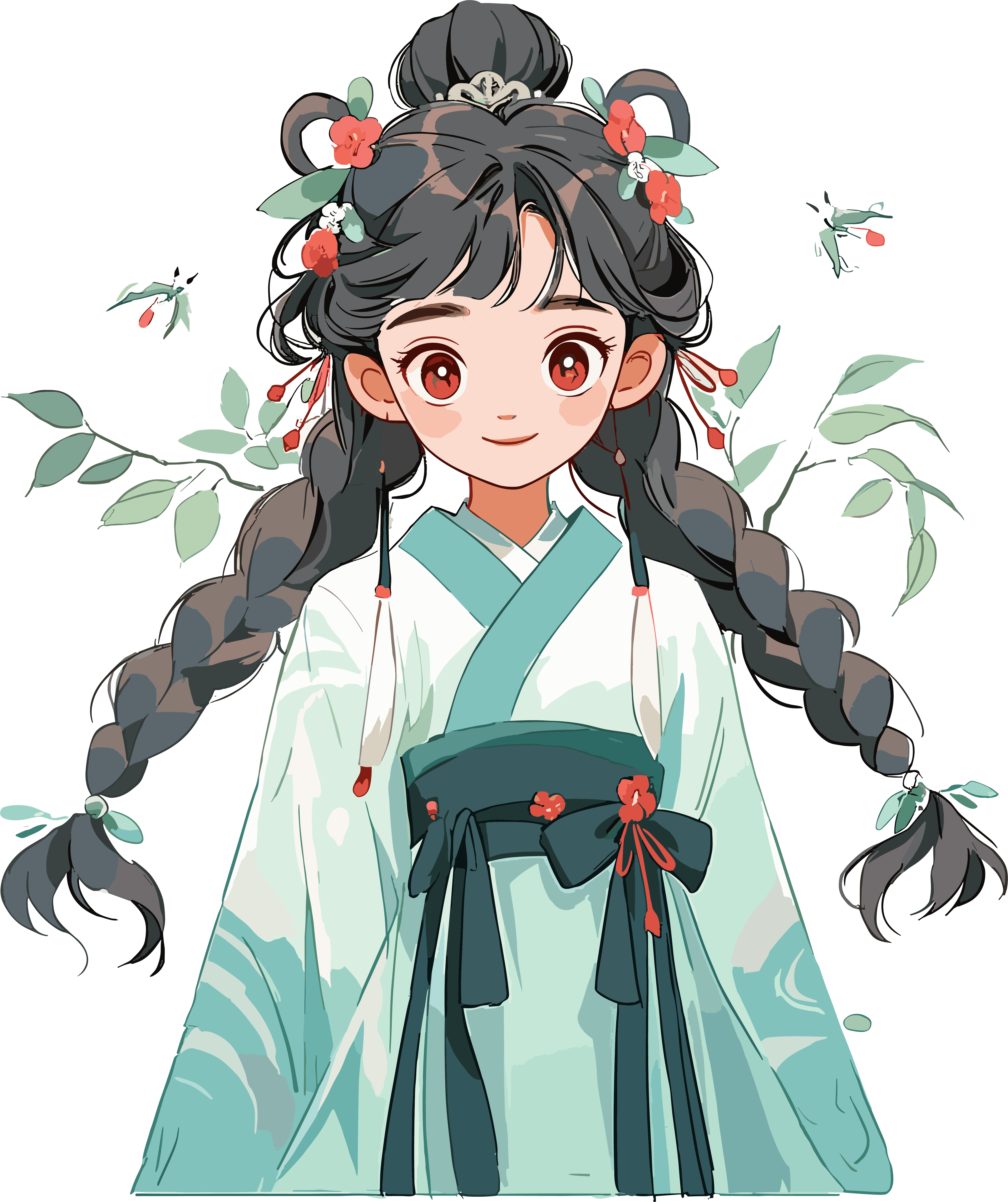 可商用的国风女孩创意设计插画