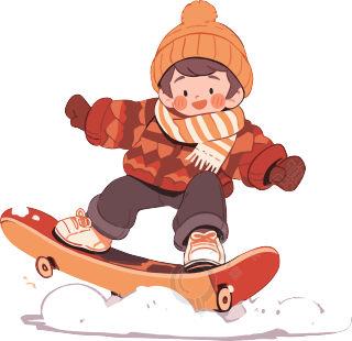 可爱动画男孩滑雪插图