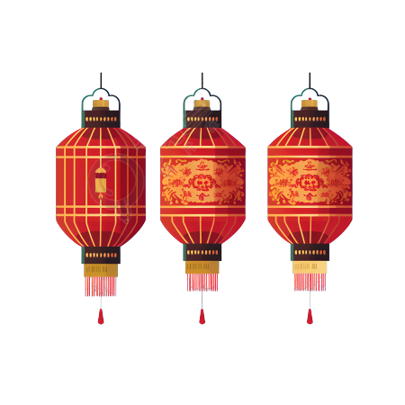 三只红色中国灯笼春节活动素材