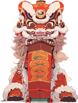 中国新年彩色逼真风格的舞狮插图