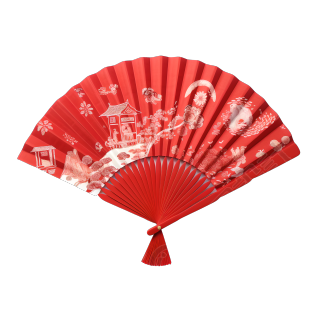 中国风纯红色折扇扁平插画设计