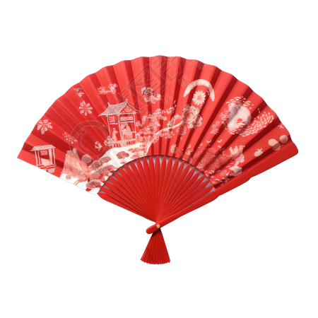 中国风纯红色折扇扁平插画设计