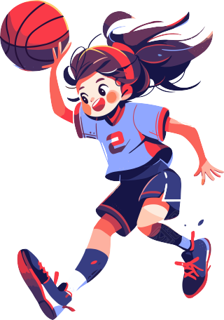 卡通女孩篮球玩耍插画