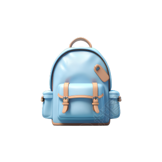 透明背景柔和蓝色3D背包插画