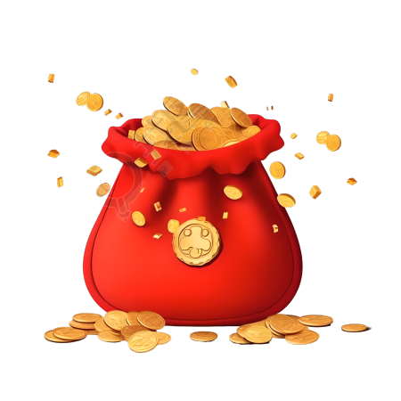 可爱金红色袋子和硬币插图