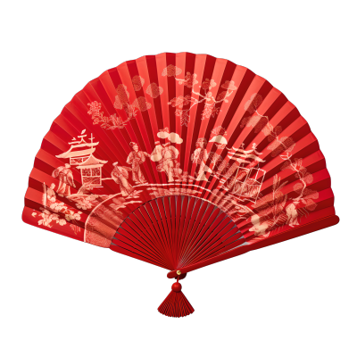 纯红色中国风折扇插画
