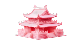 古代风格中国阁楼果冻积木模型插画