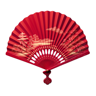 透明背景纯红色中国风折扇素材