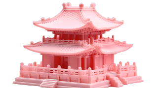 古代中国阁楼果冻积木模型插画
