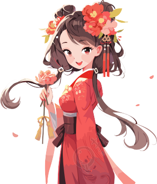 八岁的可爱国风女孩插画素材