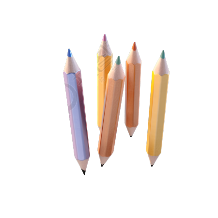 五支铅笔柔和粉彩3D插画