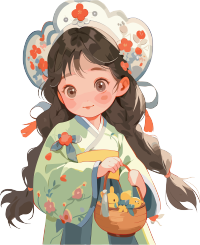 可爱的中国国风女孩童真插画