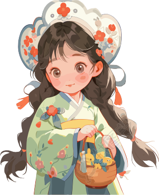 可爱的中国国风女孩童真插画
