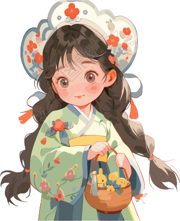 可爱的中国国风女孩童真插画