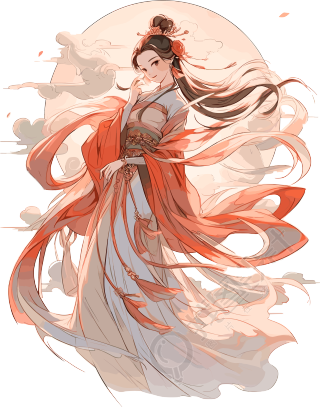 中国敦煌女神飞天足色插画素材