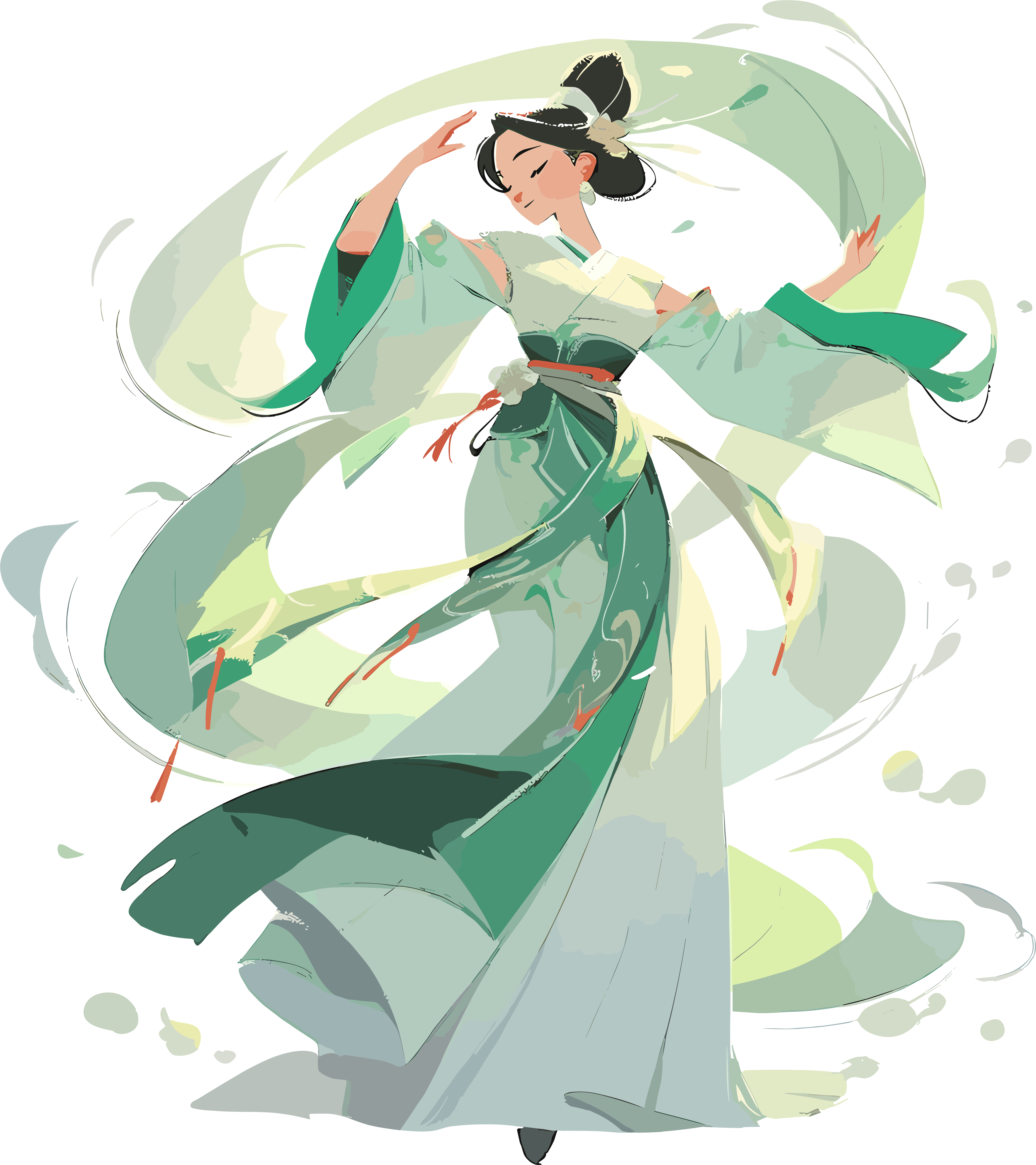 仙女穿着翠绿衣服起舞插画