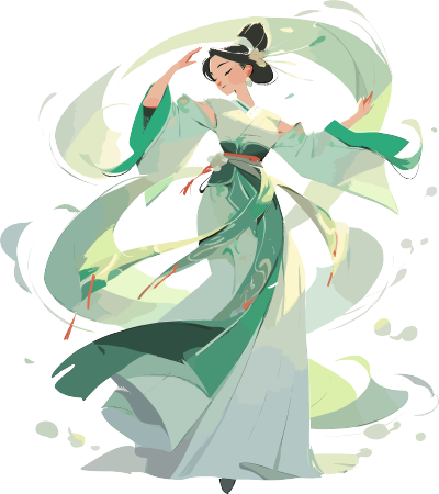 仙女穿着翠绿衣服起舞插画