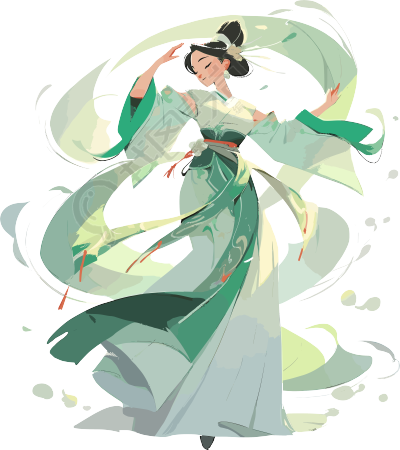 仙女穿着翠绿衣服起舞插画