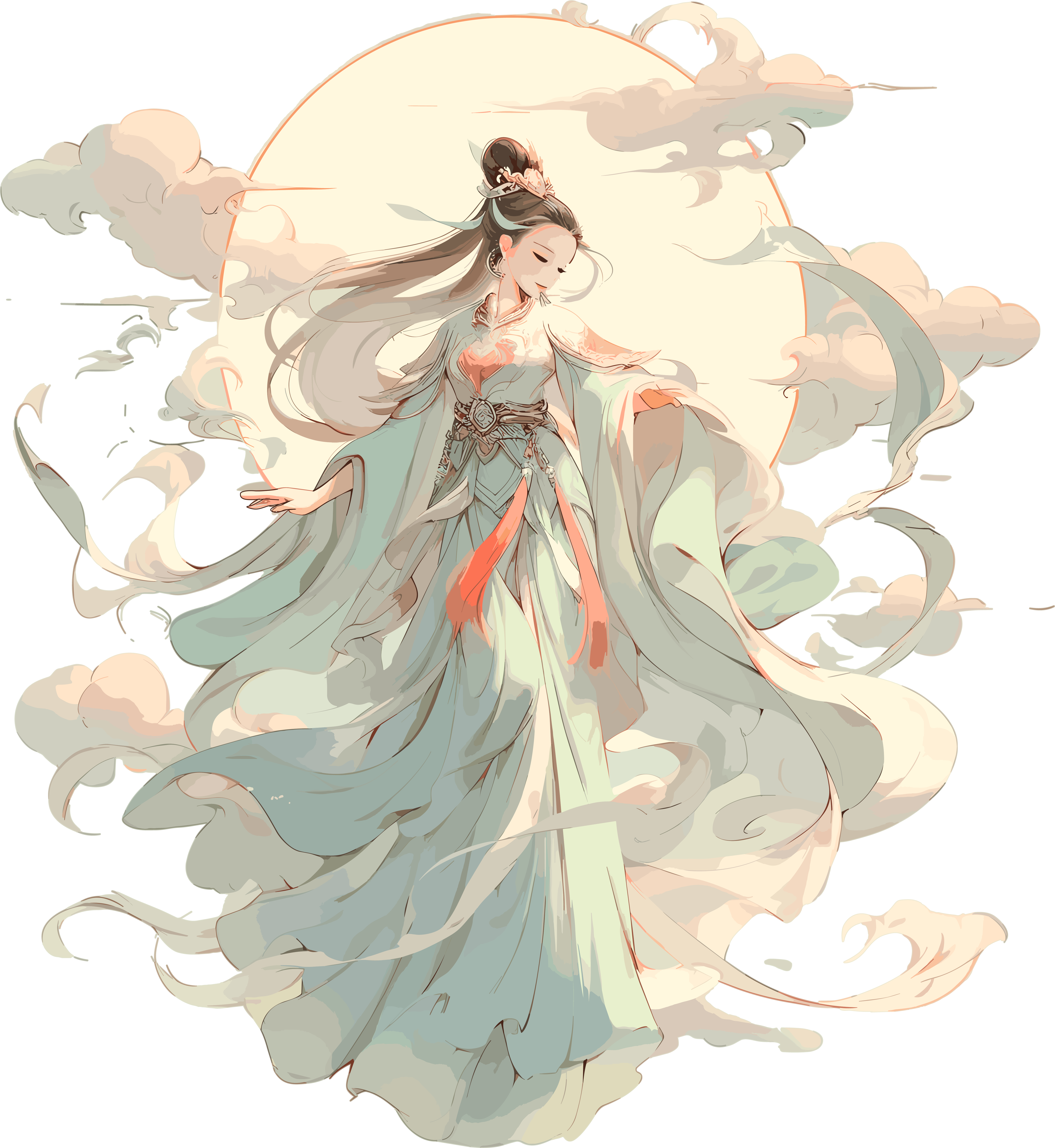中国敦煌女神飞天插画素材