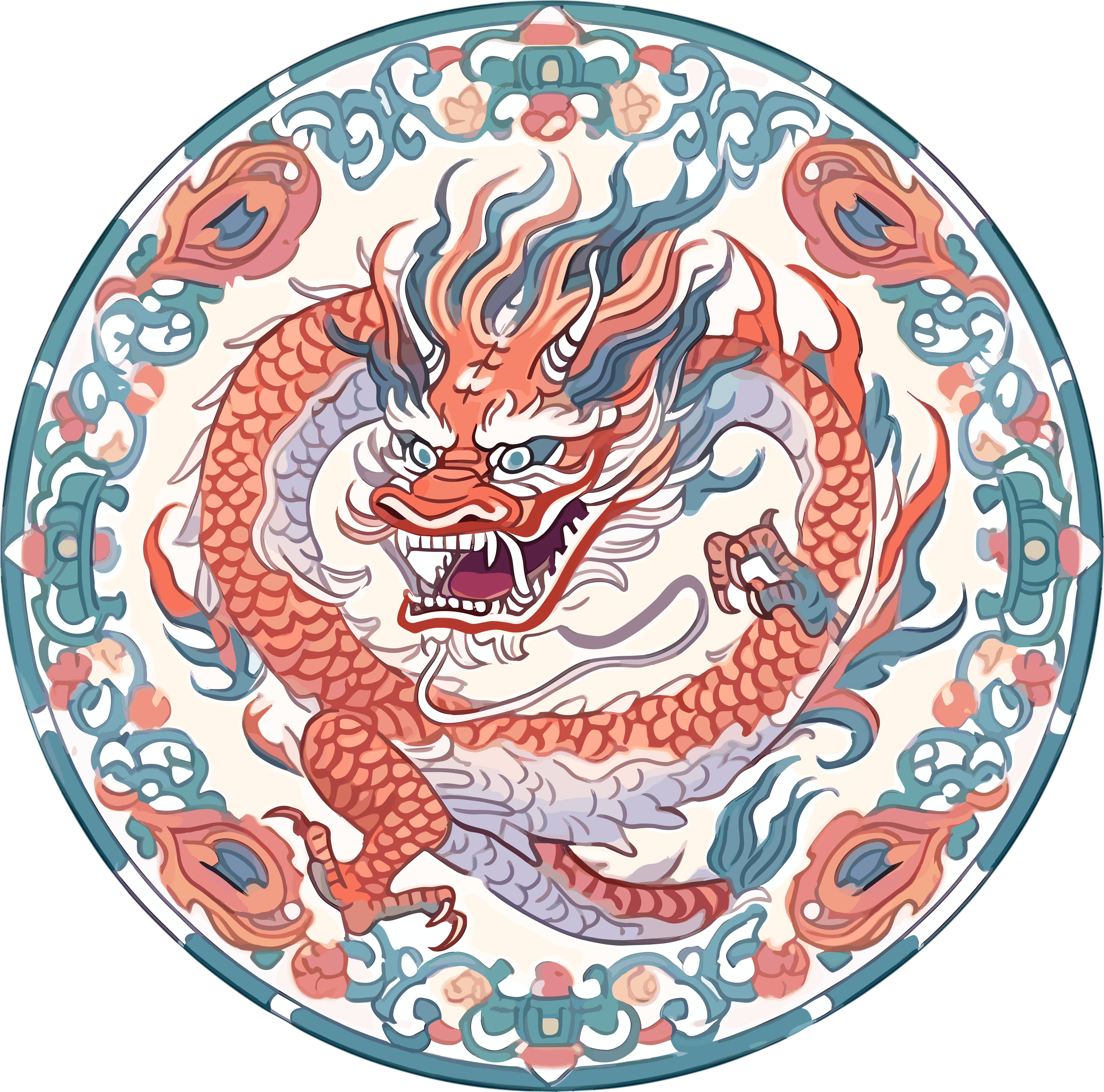 中国龙头圆形花纹设计素材