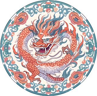 中国龙头圆形花纹设计素材
