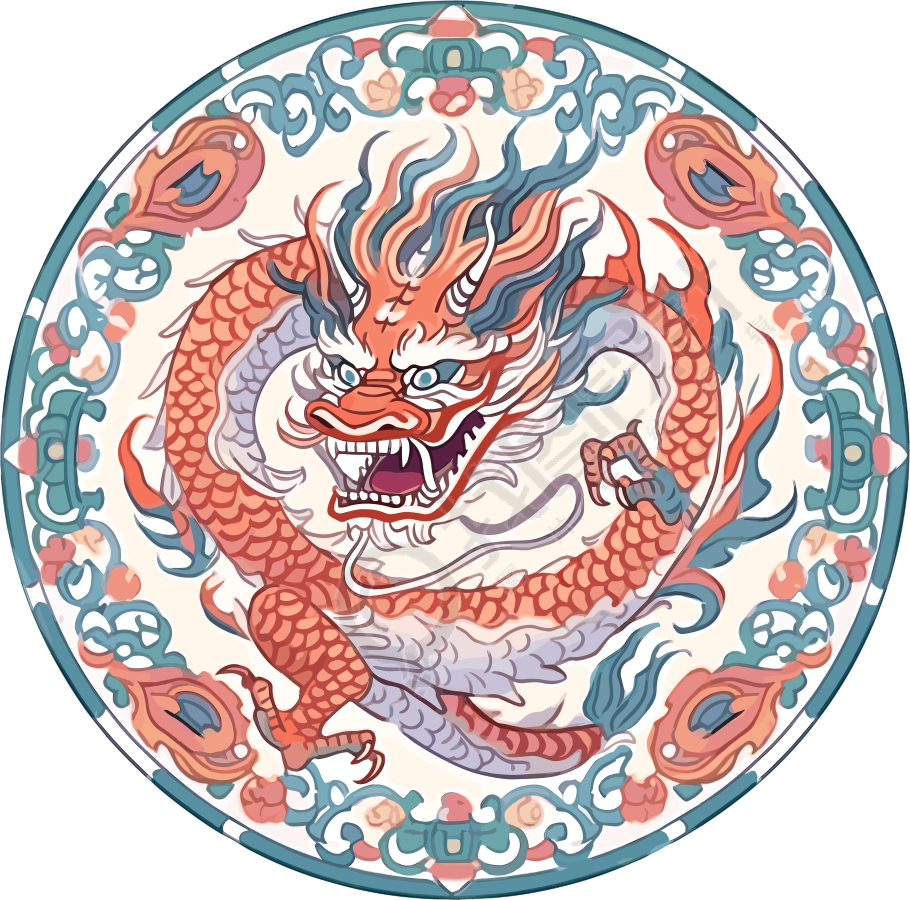 中国龙头圆形花纹设计素材