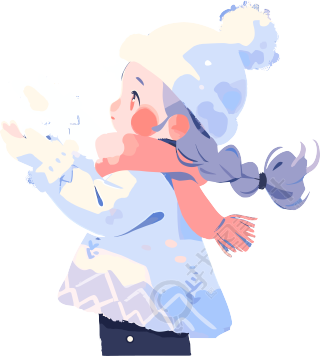 雪景小女孩美丽洁白插画设计素材