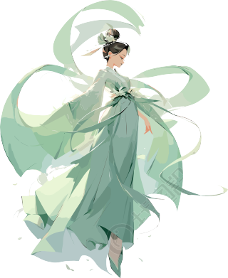 女性透明背景的亚洲风插画设计
