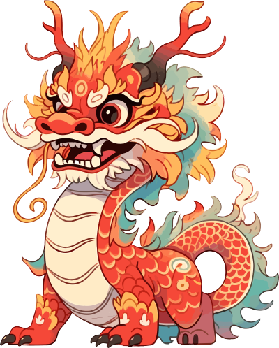 中国龙全框手绘艺术PNG图形素材