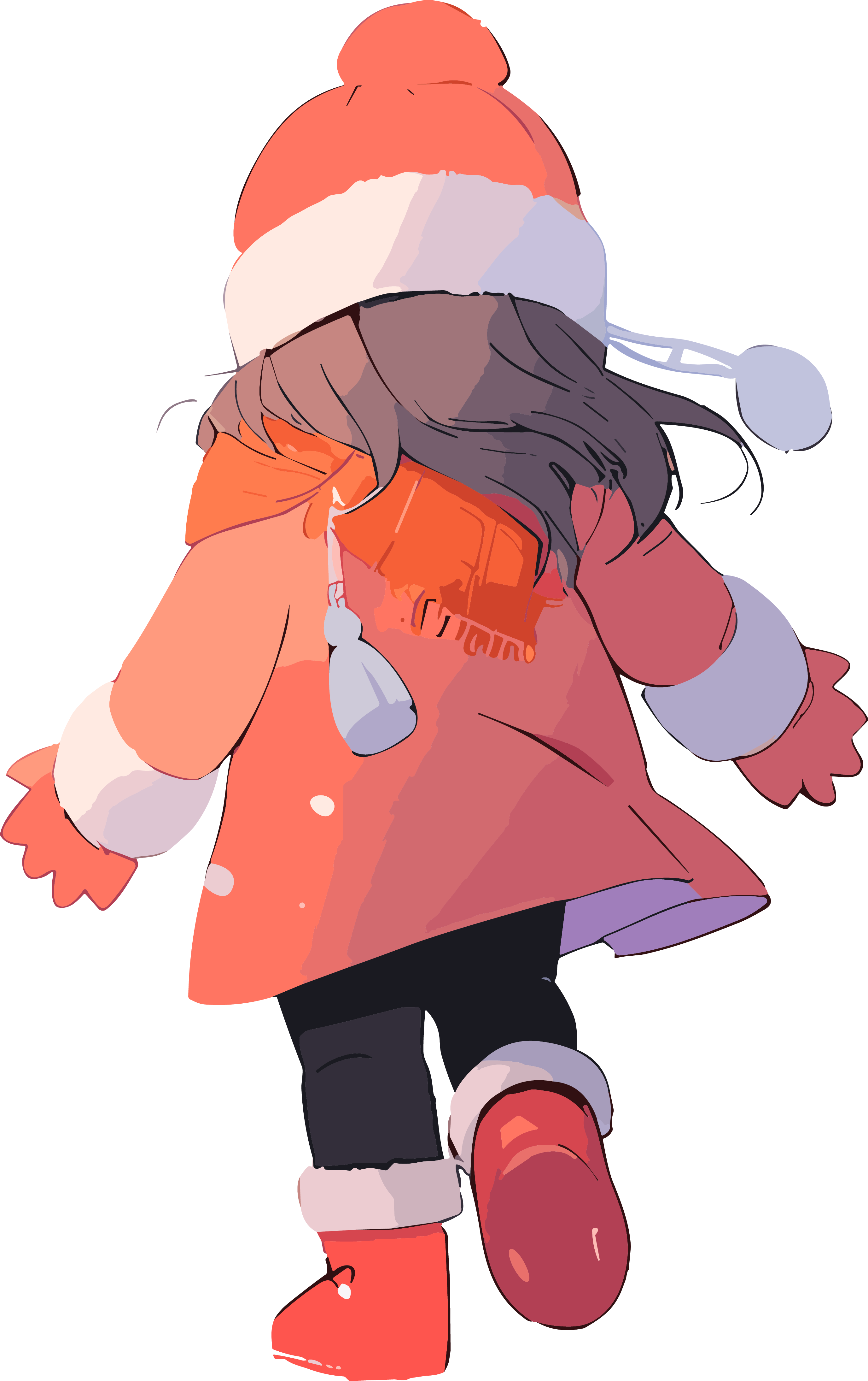小女孩雪上行走插画