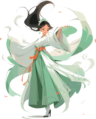 仙女亚洲风格的插画元素