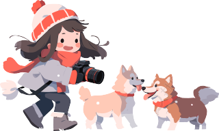 小狗在雪地玩耍插画