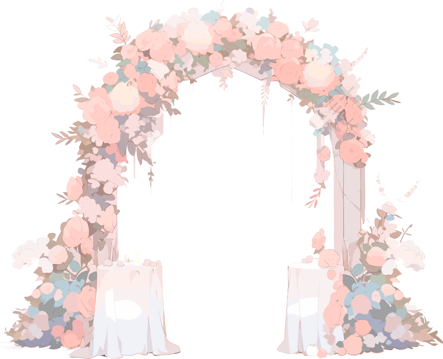 婚礼花门插画高清透明背景创意素材