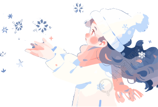 雪景小女孩雪花舞动扁平插画
