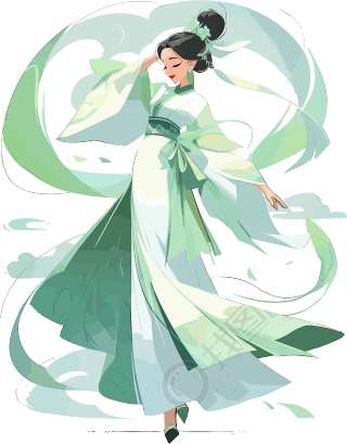 仙女亚洲风格插画元素
