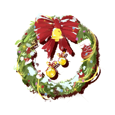 圣诞花环红色蝴蝶结手绘插画