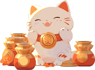 招财猫可爱金币插画设计